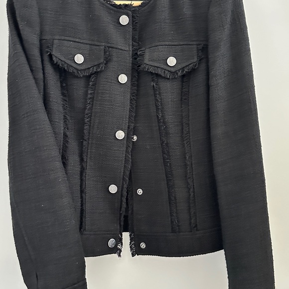Karl Lagerfeld Black Tweed Snap Blazer Jacket Womens 2 - Picture 2 of 6